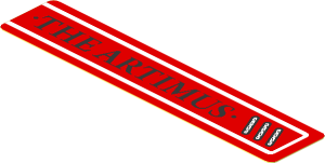 Sticker  0.8 x  3.7 with Black "THE ARTIMUS" and Diagonal Vent Grille Right