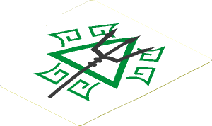 Sticker  2.5 x  2.7 with Black Trident, Gold Triangle and Symbols (Formed)