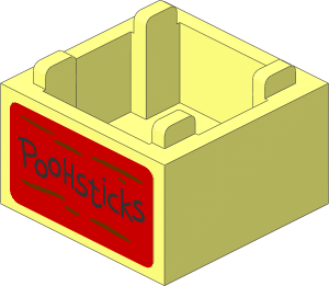 Container  2 x  2 x  1 Crate with "POOHSTICKS" and "C.R." Stickers on Both Sides