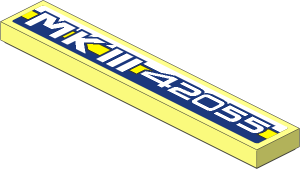 Tile  1 x  6 with White "MKIII 42055" on Dark Blue and Yellow Stripe Sticker