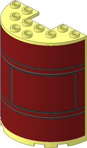 Cylinder Half  3 x  6 x  6 with  1 x  2 Cutout with Black Panel Lines on Dark Red Background Left Model Sticker