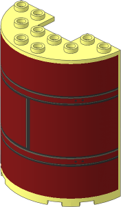 Cylinder Half  3 x  6 x  6 with  1 x  2 Cutout with Black Panel Lines on Dark Red Background Right Model Sticker