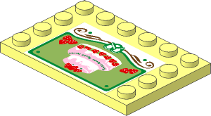 Plate  4 x  6 with 12 Studs on Three Edges with Cake with Strawberries Sticker