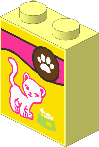 Brick  1 x  2 x  2 without Understud with Paw Print, Cat and Food Bowl Sticker
