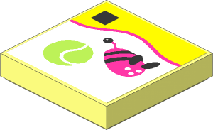 Tile  2 x  2 with Lime Tennis Ball, Silver and Magenta Toy Mouse Sticker