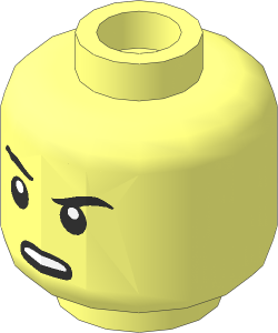 Minifig Head with Black Eyebrows, Open Mouth and Scowl Pattern