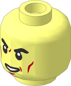 Minifig Head with Black Eyebrows, Cheek Lines and Lopsided Open Mouth Pattern