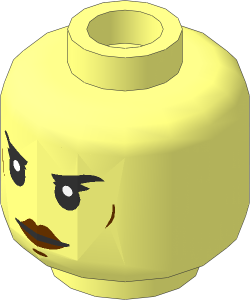 Minifig Head with Black Female Eyebrows, Reddish Brown Lips, Cheek Lines and Dimple Pattern