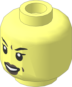 Minifig Head with Black Female Eyebrows, Open Smile and Dark Brown Lips Pattern