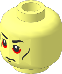 Minifig Head with Black Eyebrows, White Pupils, Cheek Lines and Circles Around Eyes Pattern