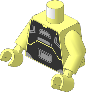Minifig Torso with Arms and Hands with Silver and Metallic Dark Grey Armour Pattern