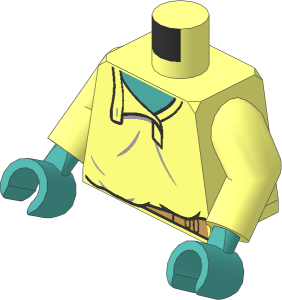 Minifig Torso with Arms and Hands with Open Collar and Light Bluish Grey Wrinkles and Dark Tan Belt Pattern