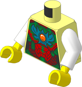 Minifig Torso with Arms and Hands with Red and Gold Armour, Pendant, Scales, Belt and Orange Round Jewel Pattern