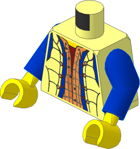 Minifig Torso with Arms and Hands with Vest with Plaid Shirt and Blue Denim Jacket Pattern