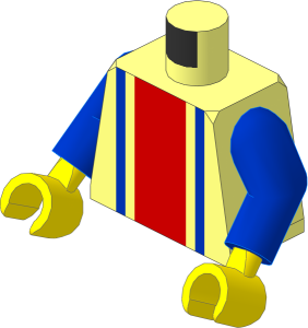 Minifig Torso with Blue Arms and Hands with Vertical Striped Red/Blue Pattern