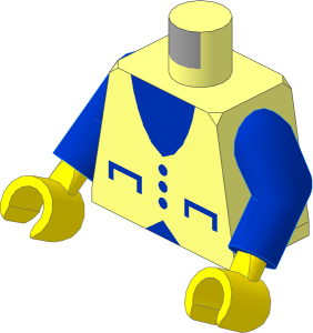 Minifig Torso with Arms and Hands with Blue V-Neck, Pockets and 3 Buttons Pattern