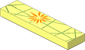 Tile  1 x  4 with Metallic Light Blue Flower and Bright Light Yellow Lines Pattern
