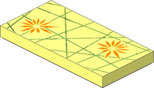 Tile  2 x  4 with Metallic Light Blue Flowers and Bright Light Yellow Lines Pattern