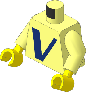 Minifig Torso with Arms and Hands with Logo Vestas Dark Blue Letter V Pattern