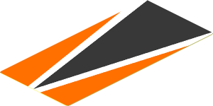 Sticker  3.7 x  1.7 with Black Triangle with White Outline on Orange Background