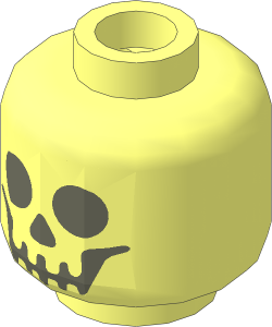 Minifig Head with Dark Bluish Grey Skull Type 1 (Smiling) (Vented Stud) Pattern