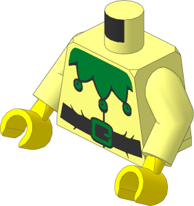 Minifig Torso with Arms and Hands with Green Necklace with Small Bells and Belt with Buckle Pattern