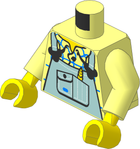 Minifig Torso with Arms and Hands with Sand Blue Overalls and Wheat Spike Pattern