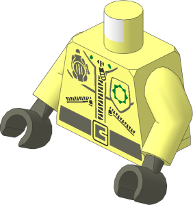Minifig Torso with Arms and Dark Bluish Grey Hands with Zippers, Badge with Minifig Head, Radio and Belt Pattern