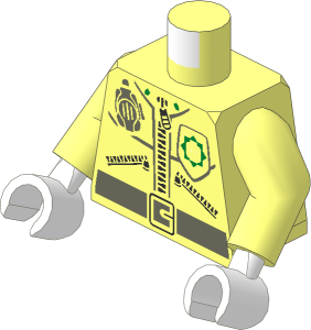 Minifig Torso with Arms and White Hands with Zippers, Badge with Minifig Head, Radio and Belt Pattern