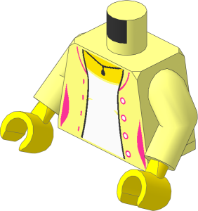 Minifig Torso with Arms and Hands with Open Jacket, Metallic Silver Necklace and Lavender Shirt Pattern