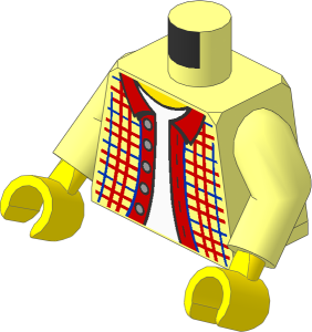 Minifig Torso with Arms and Hands with Plaid Jacket, Collar, Buttons and Light Blue Shirt Pattern