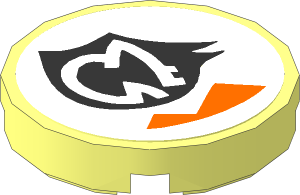 Tile  2 x  2 Round with Orange and Black Alien Character on White Background Right Sticker