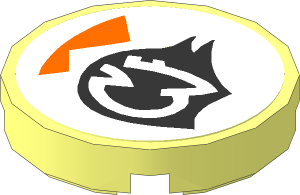 Tile  2 x  2 Round with Orange and Black Alien Character on White Background Left Sticker