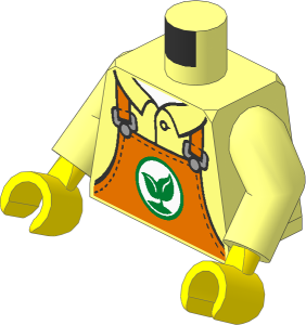 Minifig Torso with Arms and Hands with Dark Orange Apron with Green Leaf Symbol Pattern