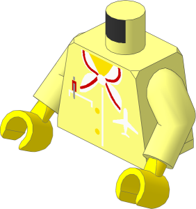 Minifig Torso with Arms and Hands with Female Airplane Crew Jacket, Pocket, Pen, Scarf and Logo Pattern