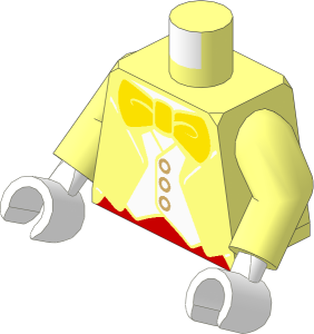 Minifig Torso with Arms and Hands with White Vest, White Shirt and Yellow Bow Tie Pattern