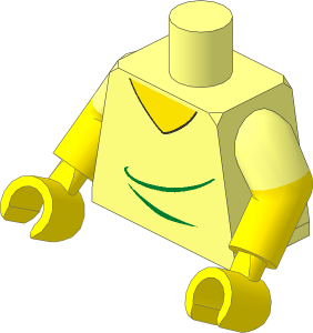 Minifig Torso with Dual Mould Arms and Hands with V-Neck Shirt and Green Creases Pattern