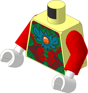Minifig Torso with Red Arms and White Hands with Dark Red, Red and Gold Armour and Fire Chi Emblem Pattern