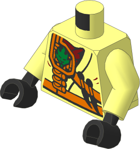 Minifig Torso with Arms and Hands with Fire Power Emblem, Kunai Knives and Scabbard Pattern