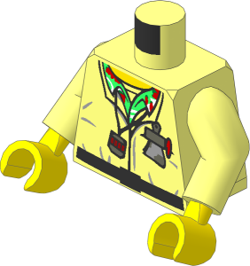 Minifig Torso with Arms and Hands with Stopwatch, Notebook and Radiation Symbol Pattern