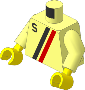 Minifig Torso with Arms and Hands with "S" Logo Red / Black Pattern