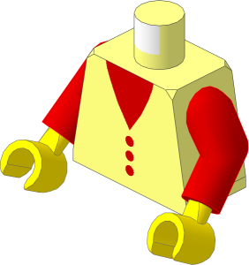 Minifig Torso with Red Arms and Hands with Red V-Neck and Buttons Pattern