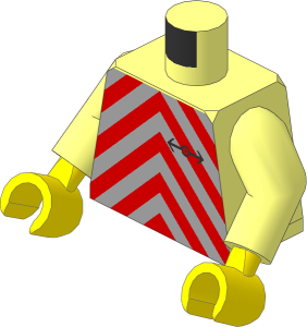 Minifig Torso with Arms and Hands with Train Logo and Red Diagonal Stripes Pattern