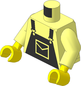 Minifig Torso with Arms and Hands with Black Dungarees Pattern
