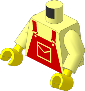 Minifig Torso with Arms and Hands with Red Dungarees Pattern