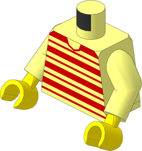 Minifig Torso with Arms and Hands with Red Horizontal Stripes Pattern