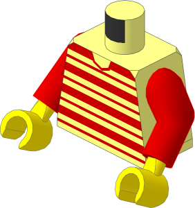 Minifig Torso with Red Arms and Hands with Red Horizontal Stripes Pattern