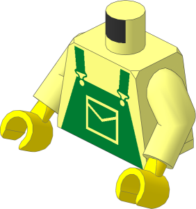 Minifig Torso with Arms and Hands with Green Dungarees Pattern