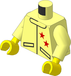 Minifig Torso with Arms and Hands with Racing Jacket and Two Stars Red Pattern