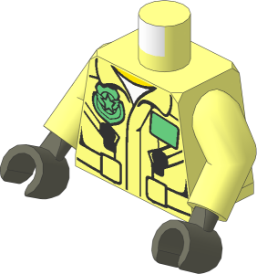 Minifig Torso with Arms and Hands with Flight Suit Jacket, Name Tag, Badge and Zipped Pockets Pattern